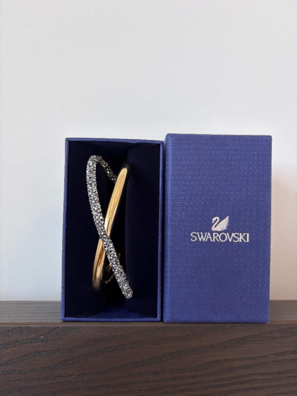 Swarovski Crystaldust Cross Cuff Bracelet Gold Gray Crystal Size L